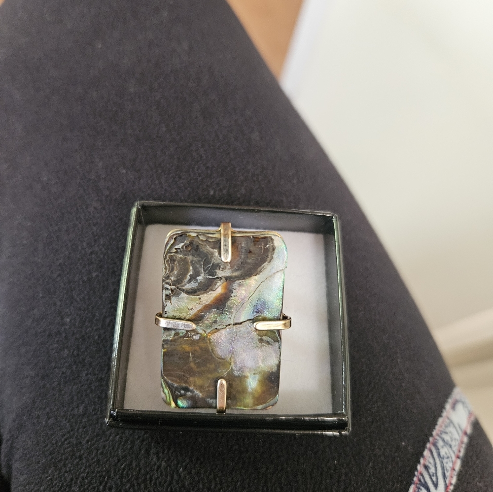 ABALONE AND STERLING SILVER ADJUSTABLE RING. BIG PIECE. PHOTOS 📸 - Picture 7 of 8